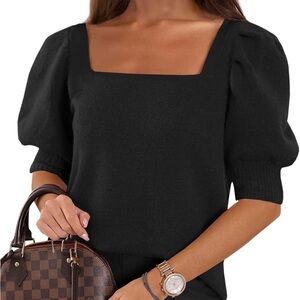 Black Puff Sleeve Square Neck Top